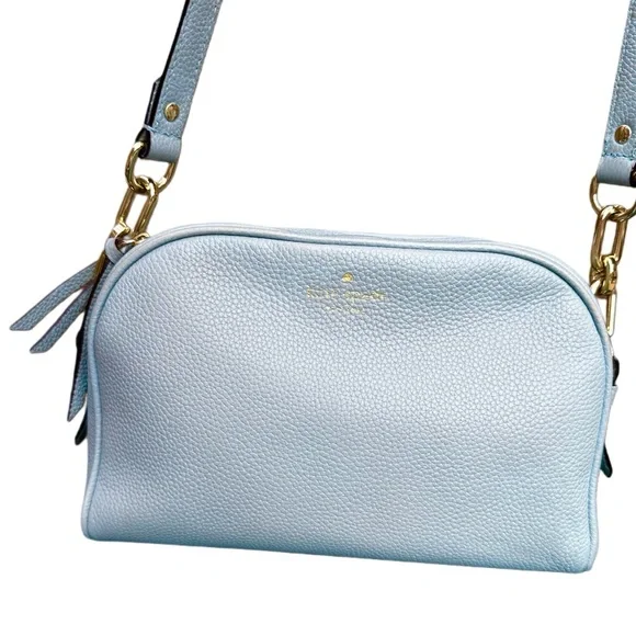 KATE SPADE Mulberry Street Darian Light Blue Pebbled Leather Zip Crossbody Chain - Picture 1 of 16